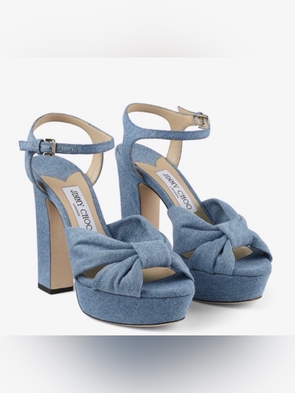 Jimmy Choo Denim Bow Slingback Sandals - Blue